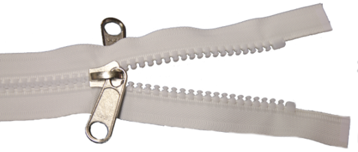 Zeltreißverschluß Zähnchen teilbar mit Doppelgriffschieber